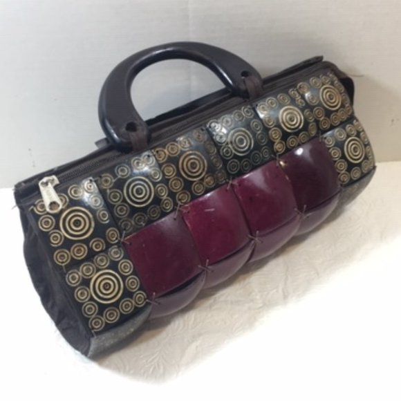 Vintage Coconut Shell Zipper Handbag Pinkish Purple Handmade11x5 - Picture 2 of 6
